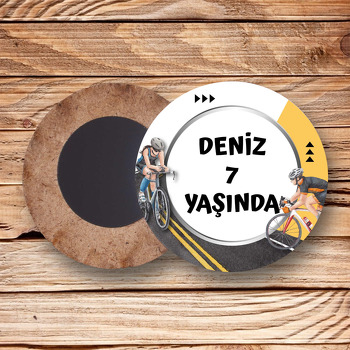 Bisikletçi Temalı Ahşap Daire Magnet