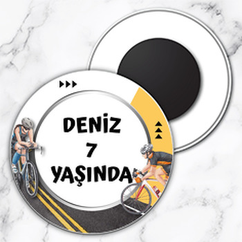 Bisikletçi Temalı Daire Plastik Magnet