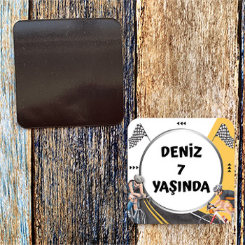 Bisikletçi Temalı Kare Magnet