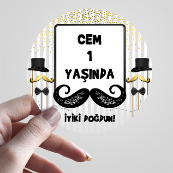 Bıyık ile Gold Puantiye Temalı Sticker