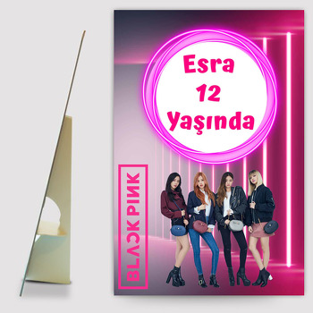 Blackpink Neon Çerçeve Temalı Ayaklı Ahşap Anı Panosu