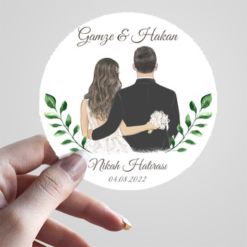 Buketli Gelin Damat Yan Yana Arkadan Poz Temalı Sticker