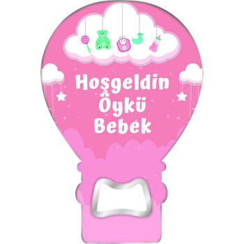 Bulut ile Bebek Eşyaları Pembe Fon Temalı Balon Magnet Açacak