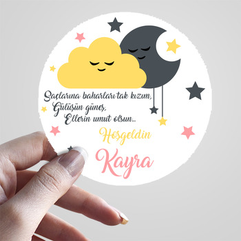 Bulut ve Ay Temalı Hoşgeldin Bebek Sticker