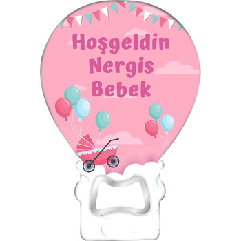 Bulutlarda Pembe Bebek Arabası ve Balonlar Temalı Balon Magnet Açacak