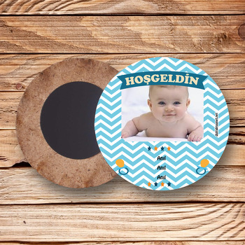 Canım Oğlum Temalı Hoşgeldin Bebek Ahşap Daire Magnet