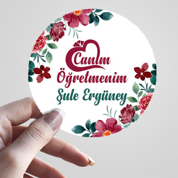 Canım Öğretmenim Deseni ile Bordo Güller Temalı Sticker