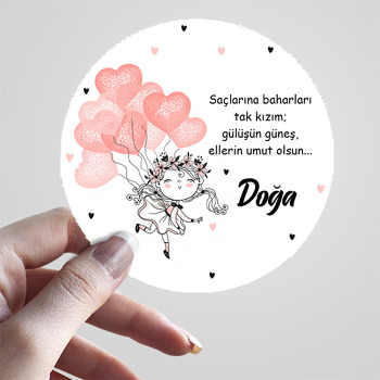 Çiçek Taçlı Kalp Balonlu Sevimli Kız Temalı Sticker