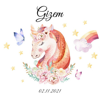 Çiçek Taçlı Unicorn Temalı Akrilik Daire Magnet