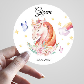 Çiçek Taçlı Unicorn Temalı Sticker