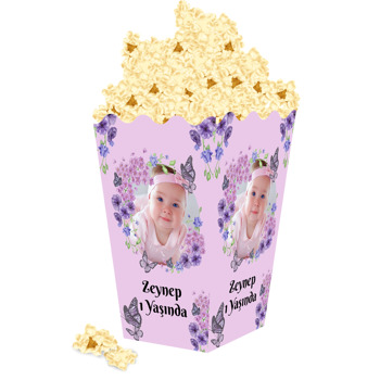 Çiçek ve Kelebek Çerçeve Temalı Popcorn Kutusu