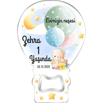 Çiçekli Balonda Ayıcık ile Yıldızlar Temalı Balon Magnet Açacak