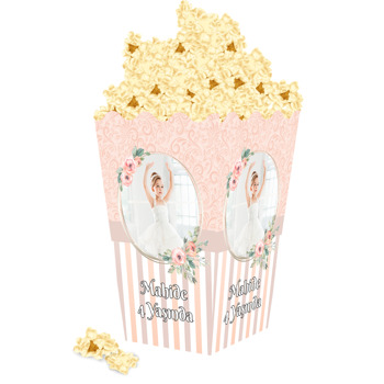 Çiçekli Çerçeve ile Somon Desen Temalı Popcorn Kutusu