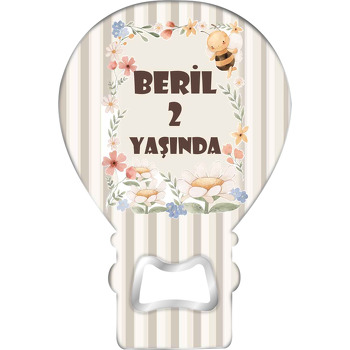 Çiçekli Çerçevede Arı Çizgili Fon Temalı Balon Magnet Açacak