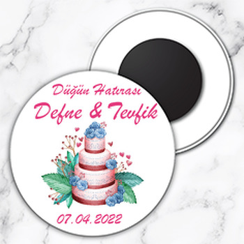 Çiçekli Düğün Pastası Temalı Daire Plastik Magnet