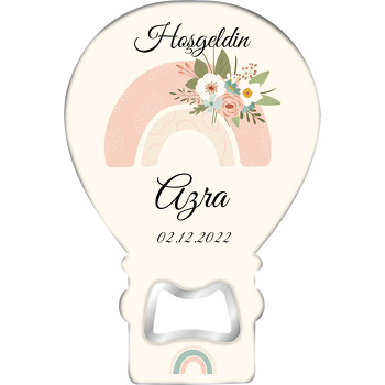 Çiçekli Gökkuşağı ile Krem Fon Temalı Balon Magnet Açacak