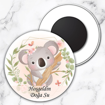 Çiçekli Koala Temalı Daire Plastik Magnet