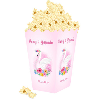 Çiçekli Kuğu Temalı Popcorn Kutusu