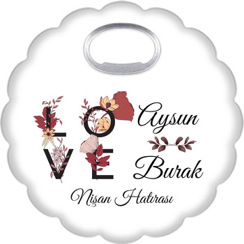 Çiçekli Love Temalı Çiçek Şekilli Magnet Açacak