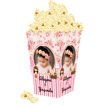 Çiçekli Sevimli Kız Temalı Popcorn Kutusu