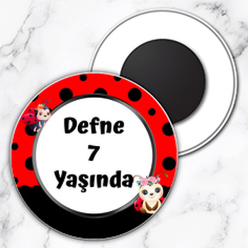 Çiçekli Uğur Böceği Temalı Daire Plastik Magnet