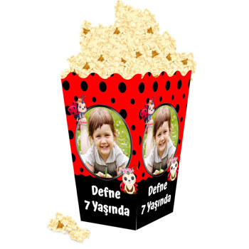 Çiçekli Uğur Böceği Temalı Popcorn Kutusu