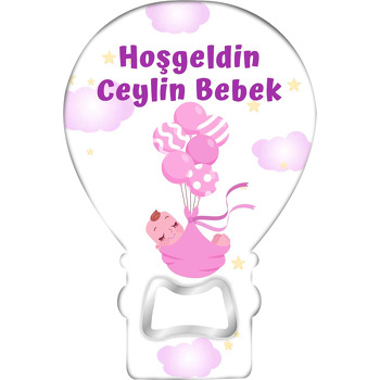 Çizgili Pembe Balonlar ile Bebek Temalı Balon Magnet Açacak