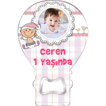 Çizgisel Bebek ile Çift Kuşlar Pembe Fonda Temalı Balon Magnet Açacak