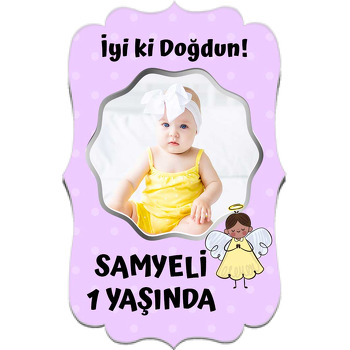 Çizgisel Melek ile Lila Fon Temalı Özel Kesim Magnet