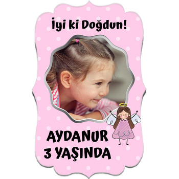 Çizgisel Melek ile Pembe Fon Temalı Özel Kesim Magnet