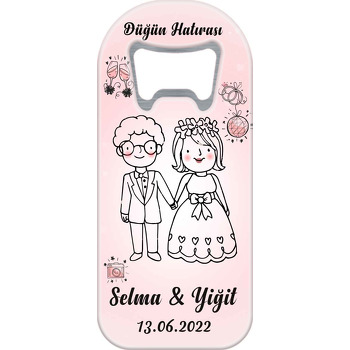 Çizgisel Sevimli Gelin Damat Temalı Uzun Magnet Açacak