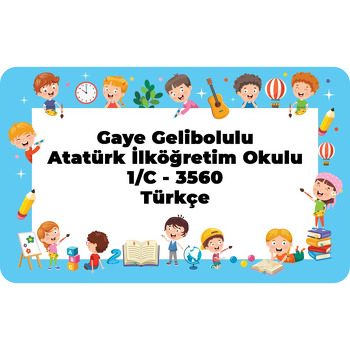 Çocuklar ile Mavi Çerçeve Temalı Defter Etiketi