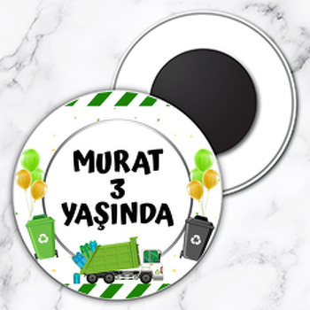 Çöp Kamyonu Temalı Daire Plastik Magnet