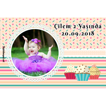 Cup Cake Temalı Doğum Günü Plastik Magnet