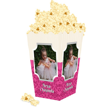 Damask Vişne ve Krem Çizgiler Temalı Popcorn Kutusu