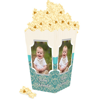 Damask Yeşil ve Krem Çizgiler Temalı Popcorn Kutusu