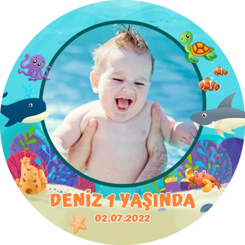 Denizaltında Sevimli Balıklar Temalı Akrilik Daire Magnet