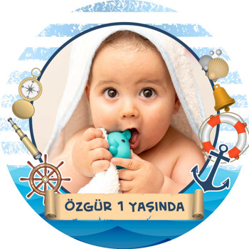 Denizci Aletleri ile Parşömen Flama Temalı Sticker