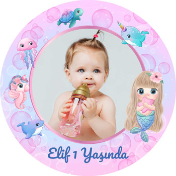 Denizkızı ile Pembe Baloncuklu Okyanus Temalı Sticker