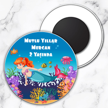 Denizkızı Ve Mercanlar Temalı Daire Plastik Magnet