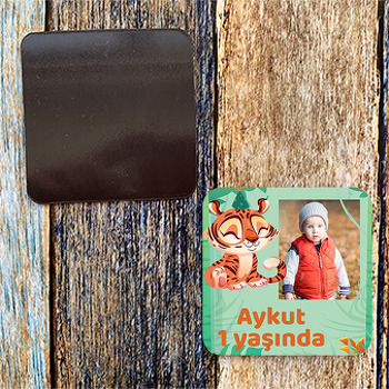 Doğum Günü Kaplanı Temalı Kare Magnet