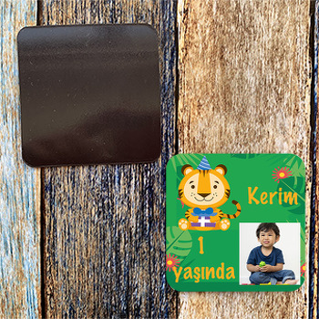 Doğum Günü Kaplanı Temalı Kare Magnet