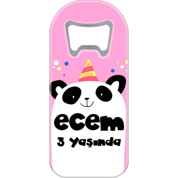 Doğum Günü Şapkalı Panda Pembe Fon Temalı Uzun Magnet Açacak