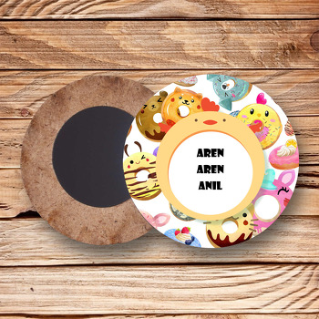 Donut Temalı Ahşap Daire Magnet