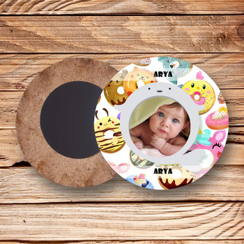 Donut Temalı Resimli Ahşap Daire Magnet