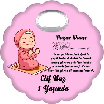 Dua Eden Kız ile Nazar Duası Temalı Çiçek Şekilli Magnet Açacak