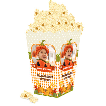 Ekose ve Puantiyeli Balkabağı Temalı Popcorn Kutusu