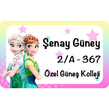 Elsa ile Anna Pembe Sarı Fon Temalı Defter Etiketi