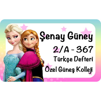 Elsa ile Anna Yıldızlı Fon Temalı Defter Etiketi