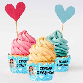 Elsa Mavi Fon Temalı Cupcake Sargısı